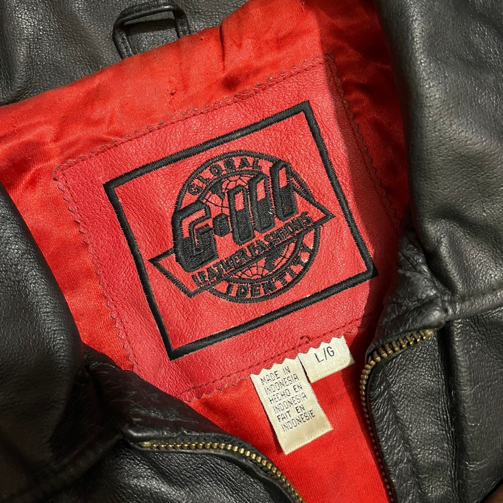 Global Identity Ohio State Buckeyes Leather Bomber Jacket Mens Large Black Red - Picture 3 of 6